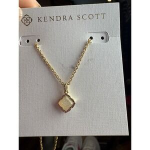 Kendra Scott Mallory Small Pendant Necklace Gold Iridescent Drusy NWT